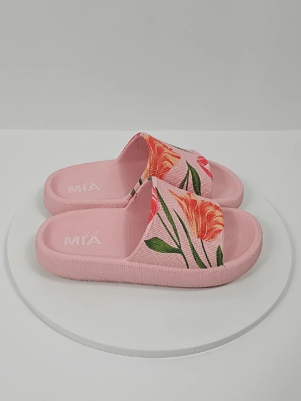 NIB MIA Little Lexa Girls 1 Pink Floral Pool Slide Sandals Cottagecore Tulip
